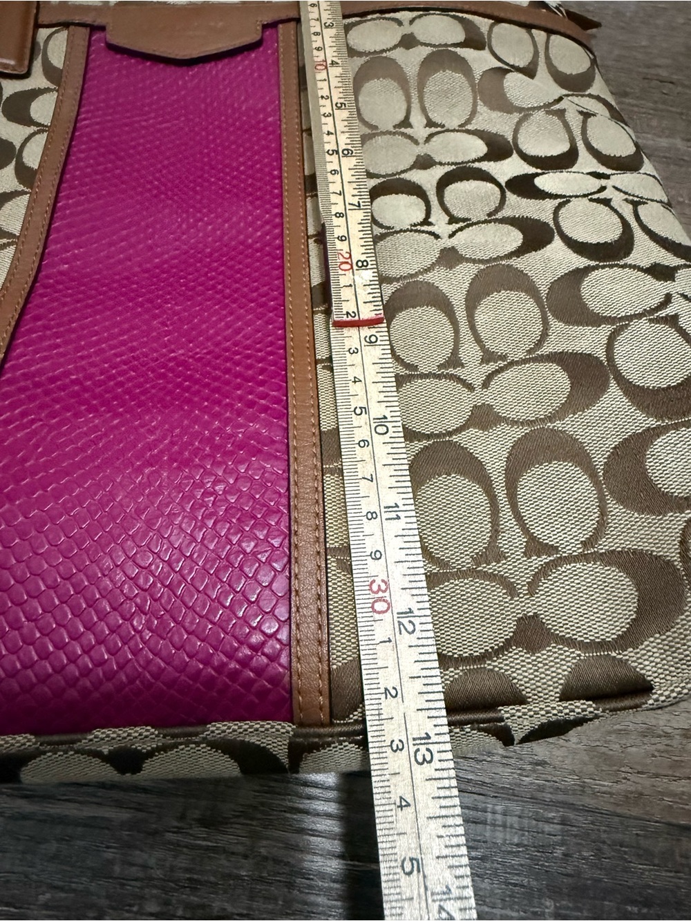 Coach Beige & Brown Signature Tote with Pink Center Panel - Picture 15 of 16